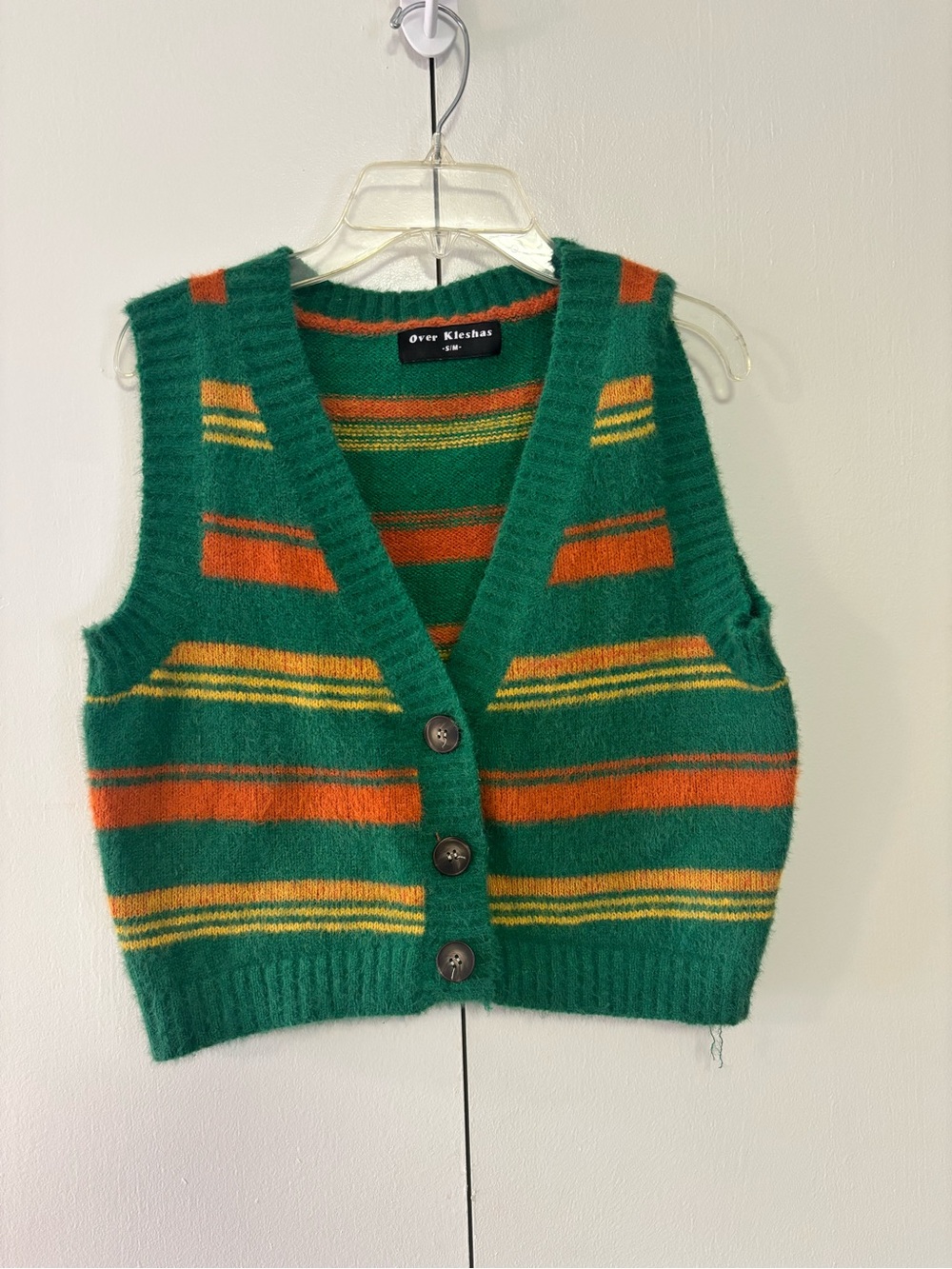 Green Striped V-Neck Sweater Vest
